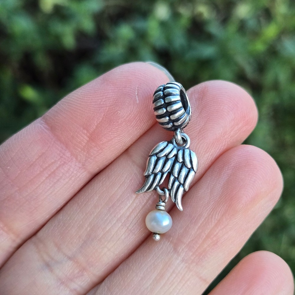 PANDORA guardian angel wings with pearl charm